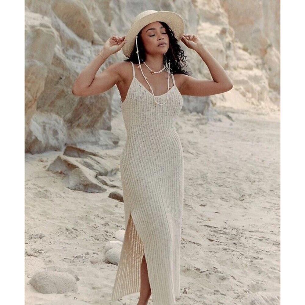 4th & Reckless Jayde Knit Maxi Summer Beach‎ Dress Size M Beige Swim Cover Up